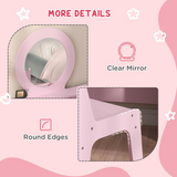 AIYAPLAY Kids Dressing Table Set with Stool, Oval Mirror and Four Drawers – Pink