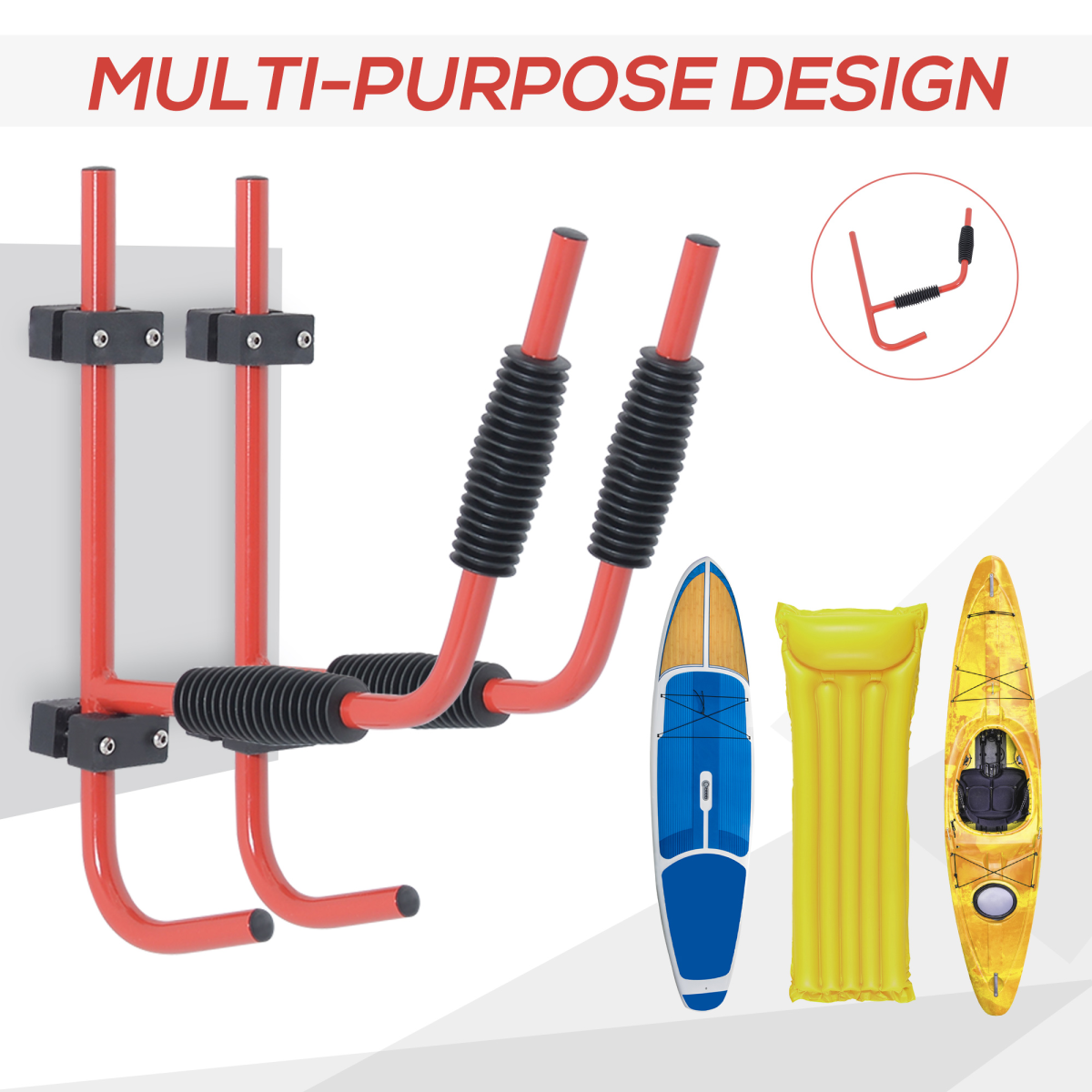 HOMCOM Kayak Wall Mount Rack with 50kg Capacity & PVC Sleeves – Heavy Duty Canoe & Paddle Storage Hangers