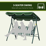 Outsunny 3-Person Porch Swing Chair with Tilting Canopy and Cushions – Steel Garden Swing Seat, Green