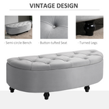 HOMCOM Semi-Circle Tufted Storage Ottoman Bench – Upholstered Footrest with Lift-Up Lid for Living Room