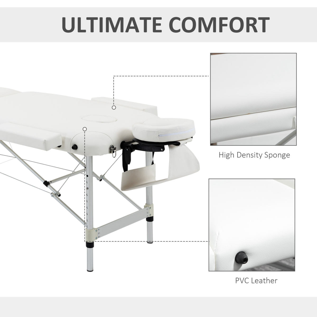 HOMCOM Folding PVC Leather Massage Table with Aluminium Frame & Removable Headrest – Adjustable Beauty Bed