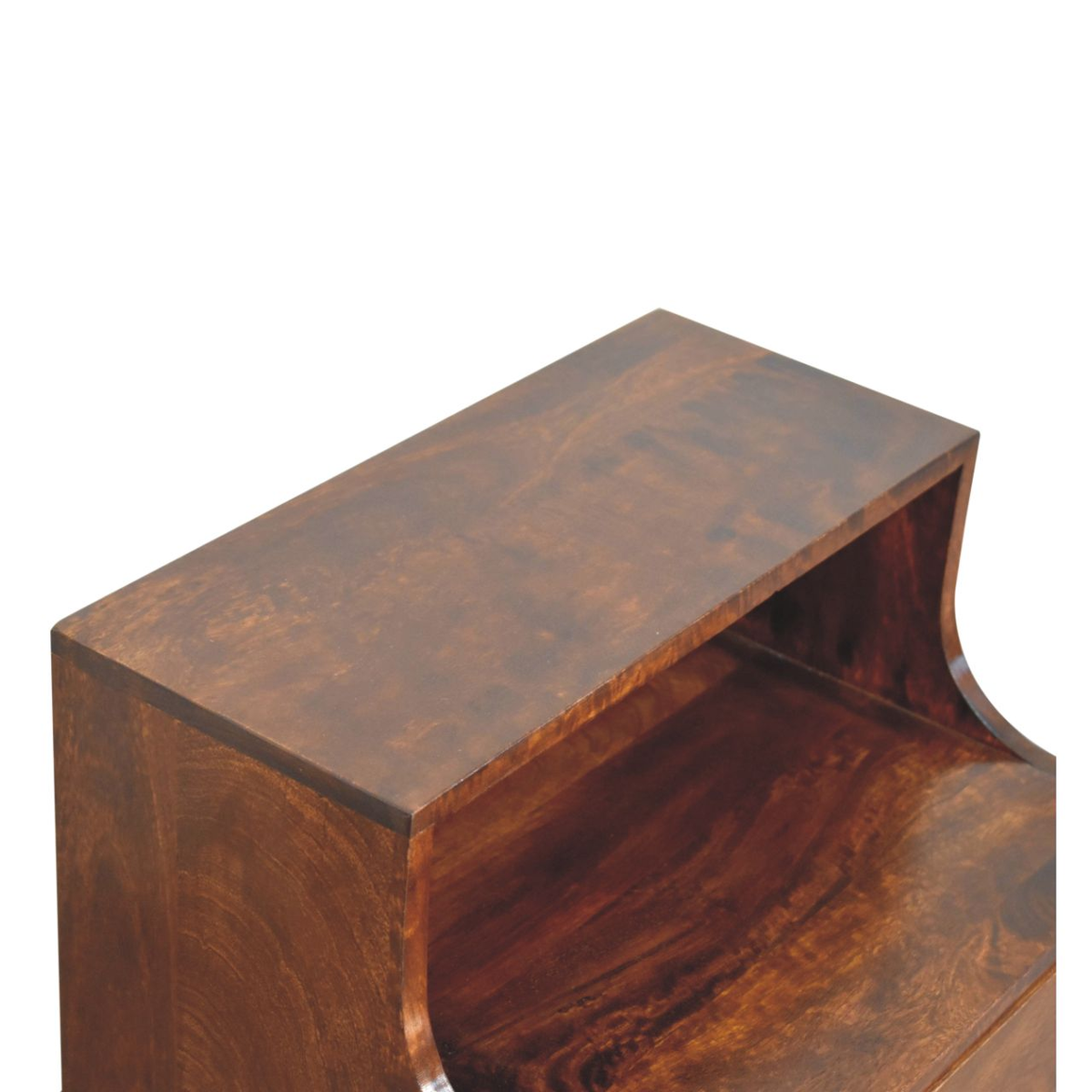 Artisan Furniture Solid Wood T-Bar Raised Back Bedside Table with 1 Drawer & Open Slot – Dark Brown