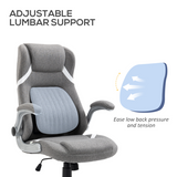Vinsetto High Back Linen-Look Office Chair with Tilt, Lumbar Support & Flip-Up Arms – Grey