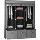 Chester Portable Wardrobe with 2 Hanging Rods, 5 Shelves & 3 Fabric Drawers – Steel Frame Clothes Storage