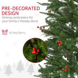 HOMCOM 7ft Unlit Artificial Pencil Christmas Tree with Faux Red Berries, Flame Retardant PVC & Metal Base