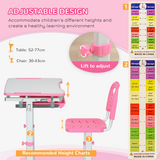 HOMCOM Kids Desk and Chair Set with Height-Adjustable Table, Drawer, Pen Slot & Hook – Study Desk, Pink