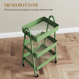 HOMCOM 3-Tier Rolling Utility Cart with Mesh Trays – Kitchen Storage Trolley, Green