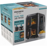 Progress Dual Tier 9L Air Fryer, 2400W – Two-Layer Family Cooking in a Compact Footprint