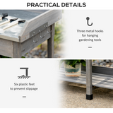 Outsunny Garden Potting Workstation Bench with Galvanised Metal Tabletop, Drawer and Shelves – Solid Wood