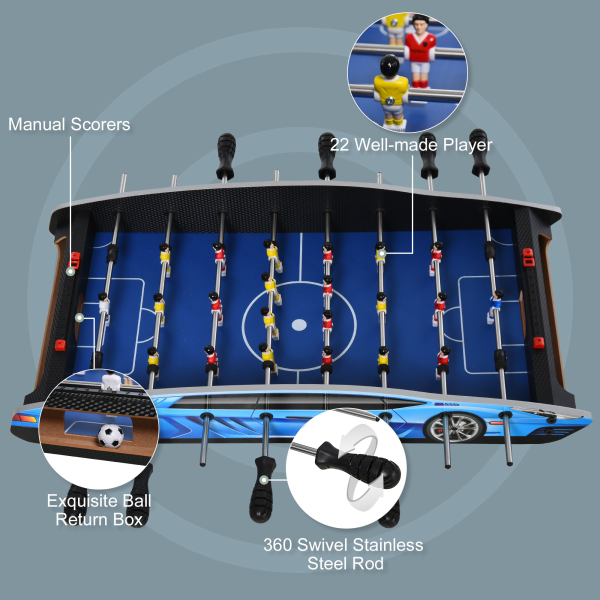 HOMCOM 2ft Foosball Table with 8 Rods, Score Boards & 2 Balls – Indoor Table Football for Kids & Adults
