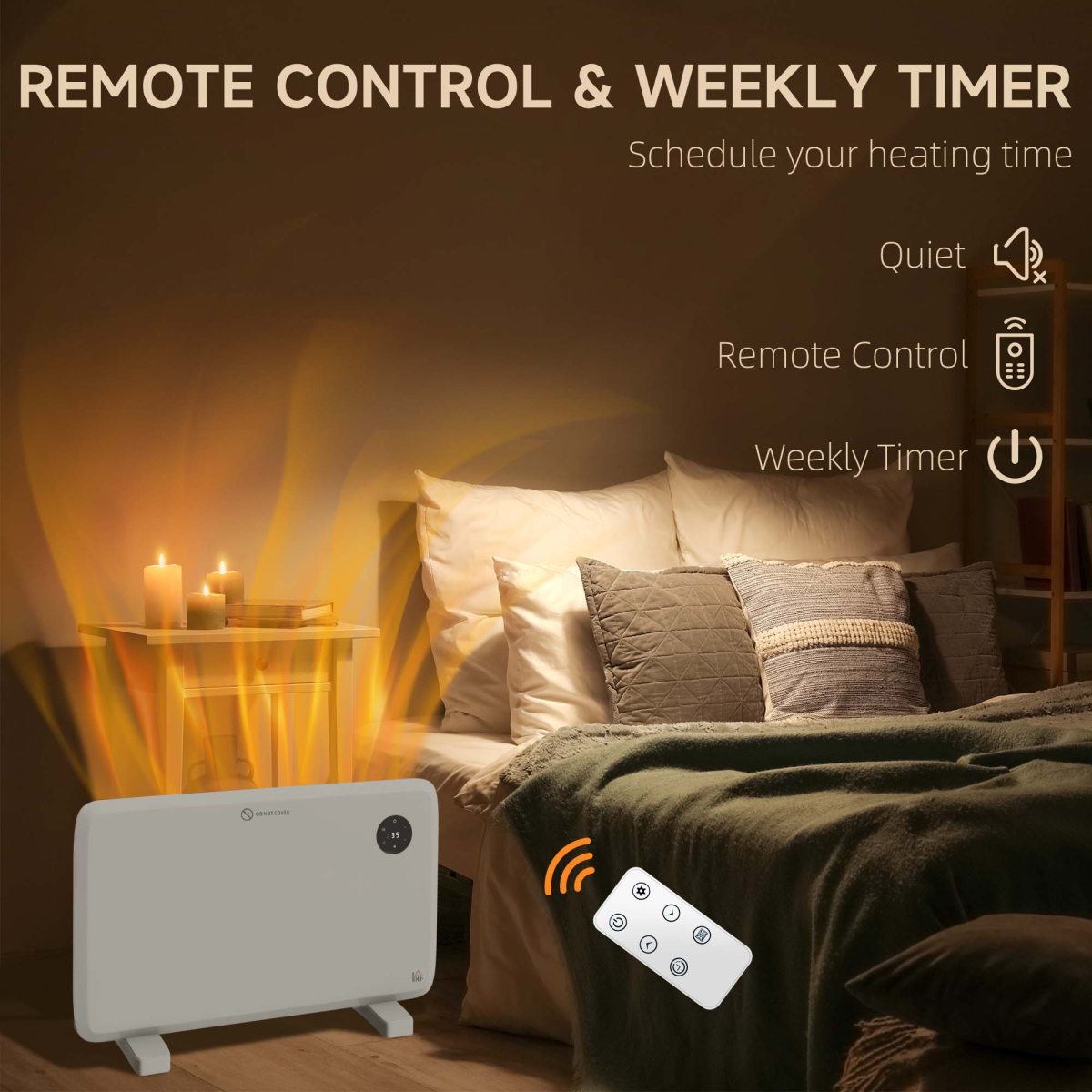 HOMCOM 1200W Electric Convector Heater with Quiet Fanless Design & LED Display – Freestanding or Wall Mounted, White