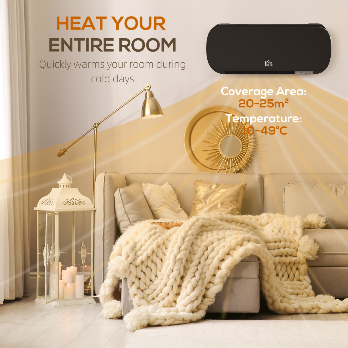HOMCOM Wall Mounted Electric Heater with 12-Hour Timer, Remote & Overheat Protection – 2000W PTC Ceramic, Black