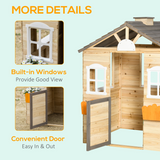 Outsunny Wooden Kids Playhouse with Door, Windows, Bench & Flowerpot Holders – Outdoor Wendy House, Ages 3-7