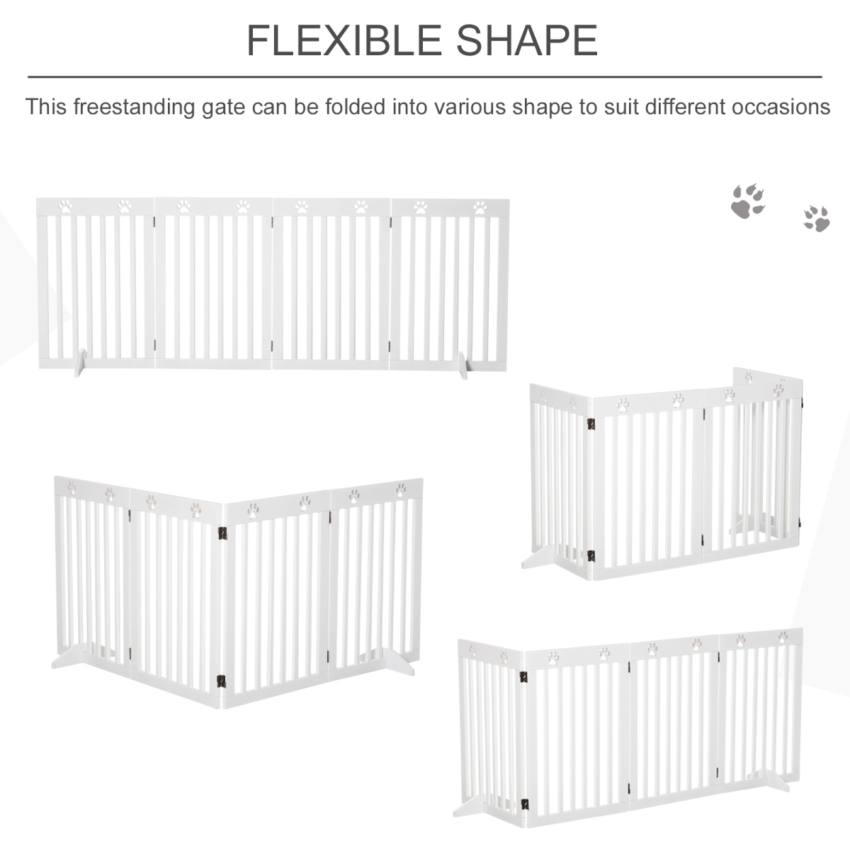 Pawhut Foldable Freestanding Dog Gate with Support Feet – MDF Pet Safety Barrier for Doorways & Stairs, White