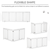 Pawhut Foldable Freestanding Dog Gate with Support Feet – MDF Pet Safety Barrier for Doorways & Stairs, White