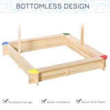 Outsunny Kids Wooden Cabana Sandbox with Bench & Adjustable Canopy – Outdoor Sandpit Playset, EN71 Certified