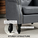 HOMCOM Chesterfield-Style Wingback Armchair with Tufted Faux Leather Upholstery & Eucalyptus Wood Frame – Grey