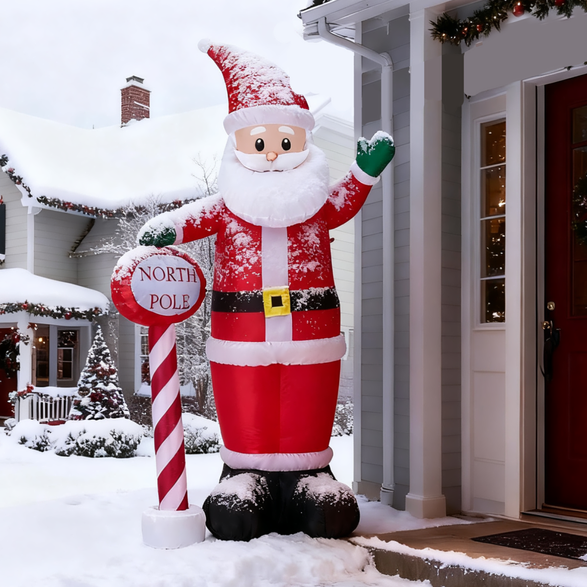 2.45m Inflatable Christmas Santa with North Pole Sign and LEDs – Outdoor Garden Decoration