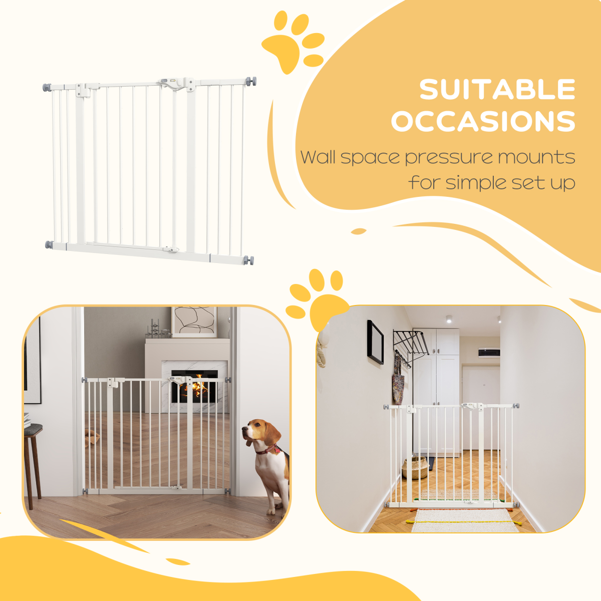 PawHut Adjustable Safety Gate with 2 Extensions and 4 Screws – Pet Gate for Doors and Stairs, White