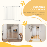 PawHut Adjustable Safety Gate with 2 Extensions and 4 Screws – Pet Gate for Doors and Stairs, White