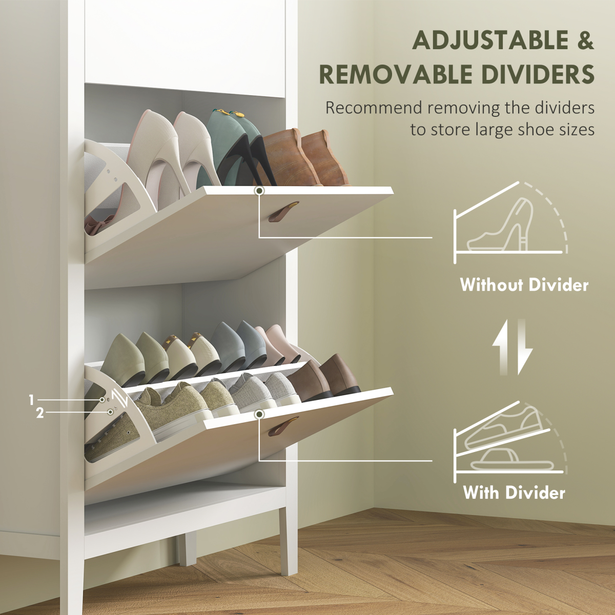 3-Drawer Shoe Cabinet with Flip Drawers for 21 Pairs – Slim Hallway Shoe Storage, White and Oak