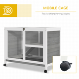 PawHut Two-Floor Wooden Rabbit Hutch with Wheels, Ramp & Pull-Out Tray – Indoor Small Animal House, Grey
