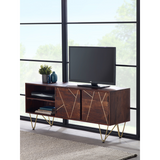Dark Gold Plasma Media TV Unit in Solid Wood with Abstract Metal Inlay – Storage for Large Flat-Screen TVs