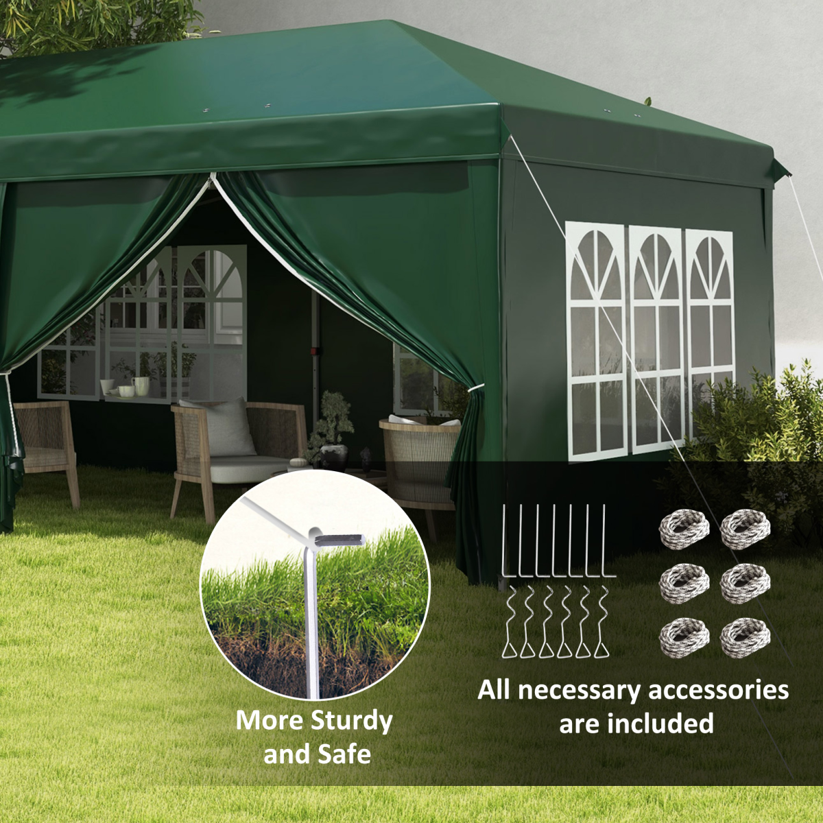 Outsunny 3 x 6m Pop-Up Gazebo Party Tent with 6 Removable Sidewalls & Carry Bag – Steel Frame Marquee, Green