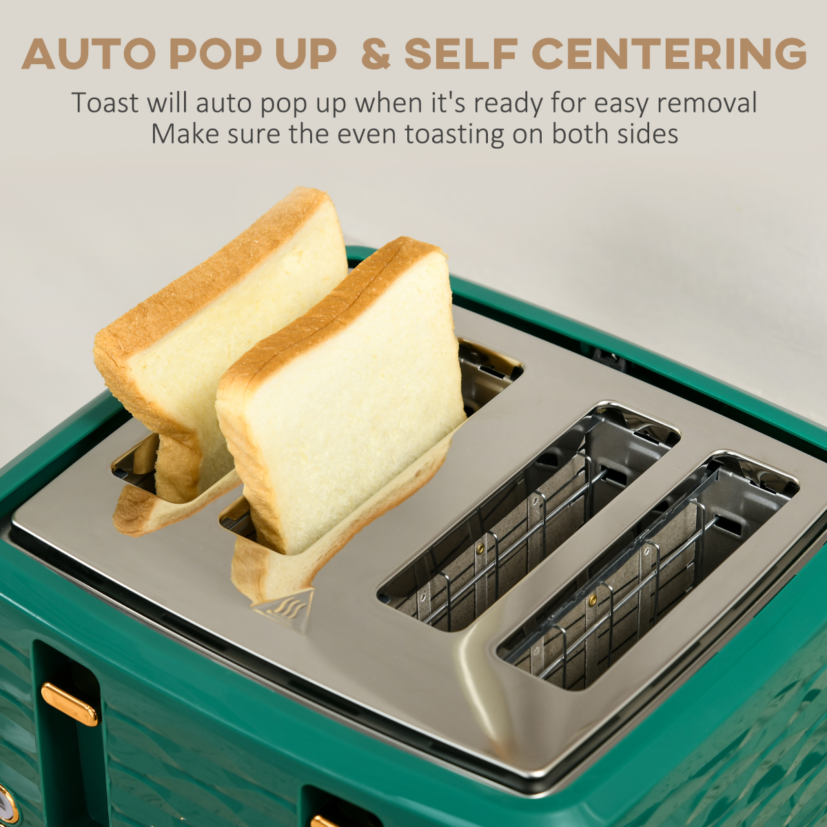 HOMCOM Pebbled 1.7L Rapid Boil Kettle & 4-Slice Toaster Set – Matching Breakfast Duo, Green