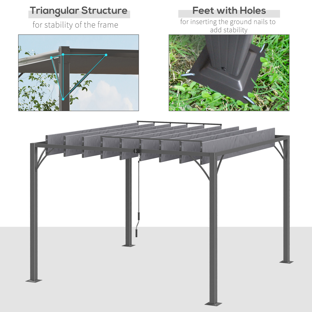 Outsunny 3x3m Metal Pergola with Retractable 135° Louvred Roof & UV50+ Protection – Garden Patio Shelter, Grey