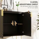 HOMCOM Art Deco Storage Cabinet with Gold Embossed Doors & Adjustable Shelf – Freestanding, Black