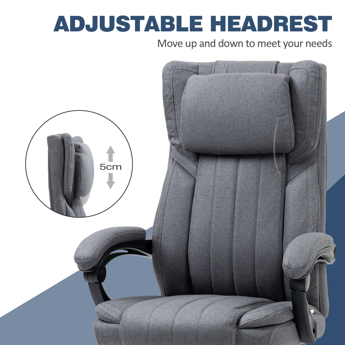 HOMCOM Executive Reclining Office Chair with Headrest & Retractable Footrest – Dark Grey Linen-Look