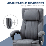 HOMCOM Executive Reclining Office Chair with Headrest & Retractable Footrest – Dark Grey Linen-Look