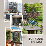 Outsunny Black Steel Garden Partition Screen with Hollow Irregular Design, Freestanding Divider, 198cm