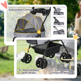 Foldable Pet Stroller with Brakes, Adjustable Canopy & Safety Leashes – Travel Carriage for Mini Dogs