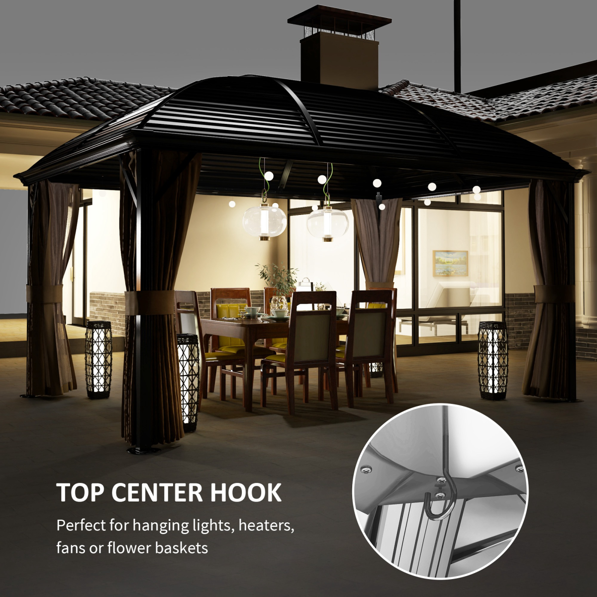 Outsunny 3x4m Hardtop Gazebo with Curtains & Mosquito Netting – Aluminium Frame Garden Pavilion, Brown/Bronze