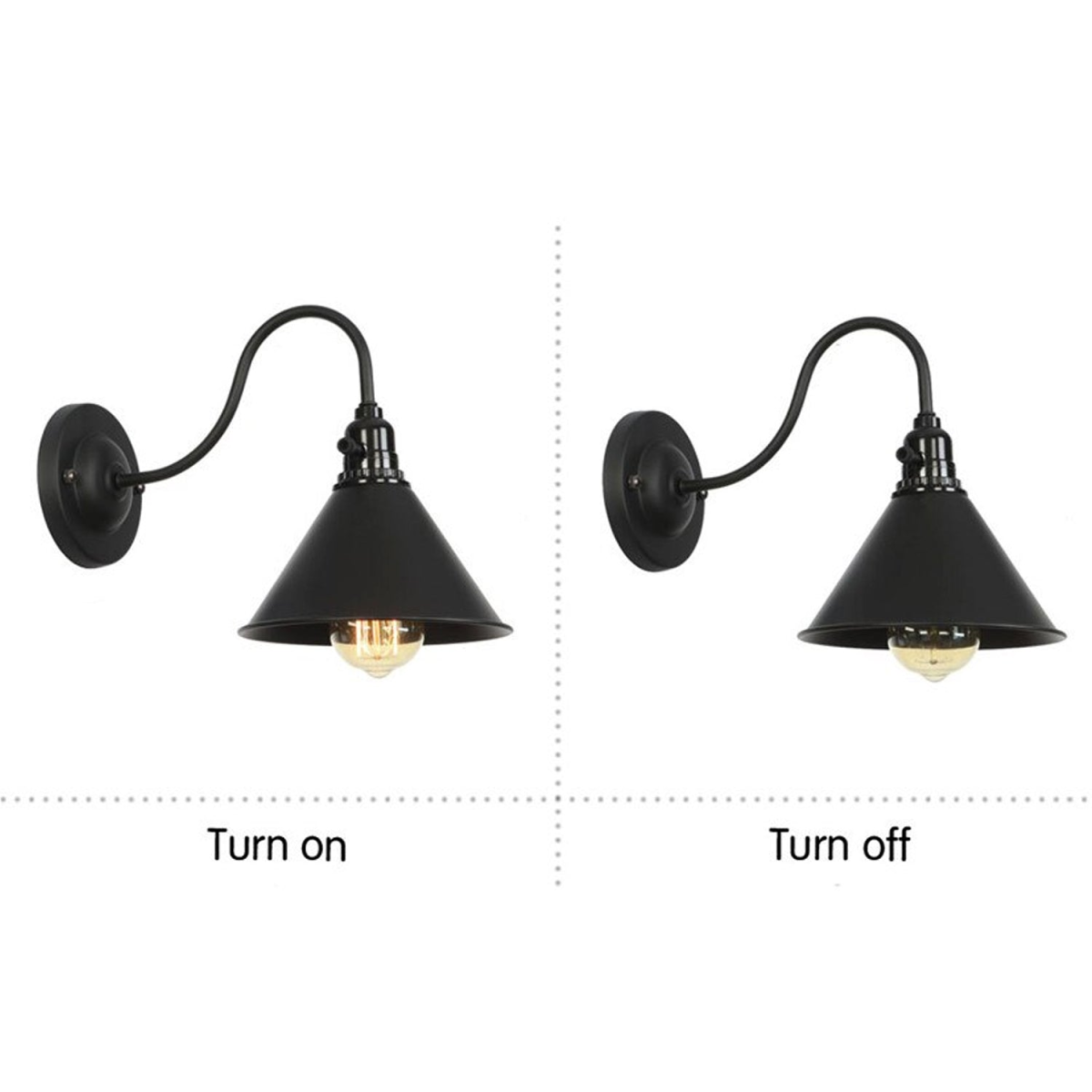 LEDSone Black Cone Industrial Cage Wall Light – Rustic Iron Wall Lamp with E27 Holder