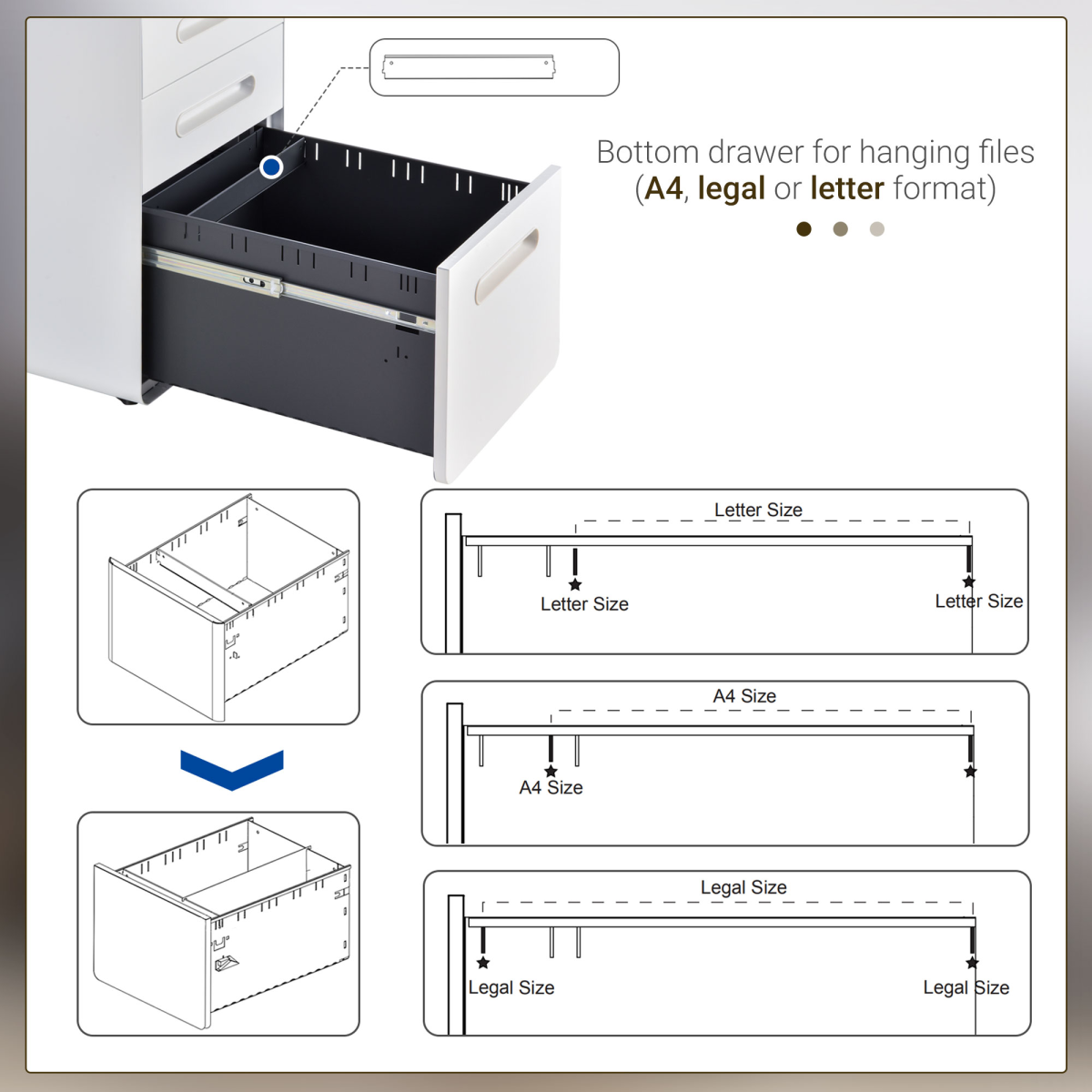 Vinsetto 3-Drawer Steel Mobile Filing Cabinet with Lock, Pencil Tray & Wheels – Home Office Storage, White
