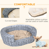 Pawhut Elevated Pet Sofa Bed with Willow Rattan Frame & Cushion – Cat & Dog Basket, Small Breeds up to 20kg