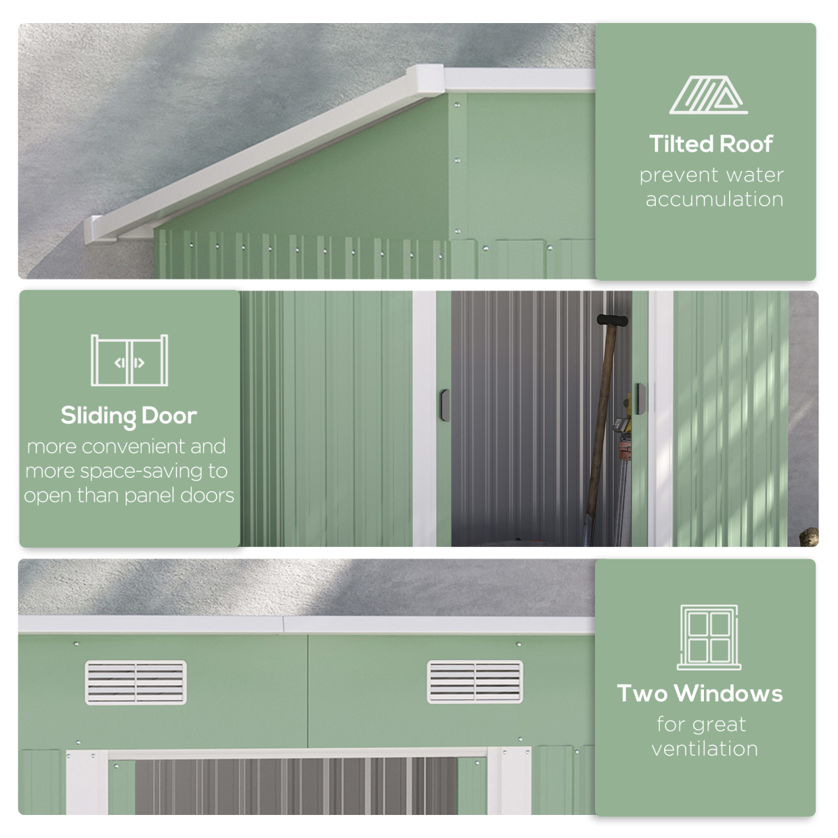 Outsunny 6.8 x 4.3ft Outdoor Garden Storage Shed with Ventilation & Sloped Roof – Tool Store, Green