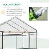Outsunny Steel Frame Greenhouse with 2 Shelves & 8 Grid Rack – Zippered Roll-Up Door, Clear PVC Cover