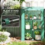 Mini Greenhouse with 3-Tier Shelf & Roll-up Zipped Door – Steel Frame Plant Grow House, 100 x 40 x 150cm, Green