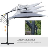 Outsunny 3m Cantilever Banana Parasol with Solar LED Lights, Crank Handle & Cross Base – Garden Shade, Grey