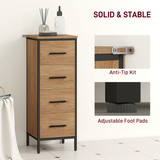 HOMCOM Narrow Bathroom Storage Cabinet with 4 Drawers – Industrial Style Space-Saving Unit, Oak