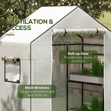 Outsunny PE Greenhouse Replacement Cover with Roll-Up Door & Mesh Windows – for 845-511, White