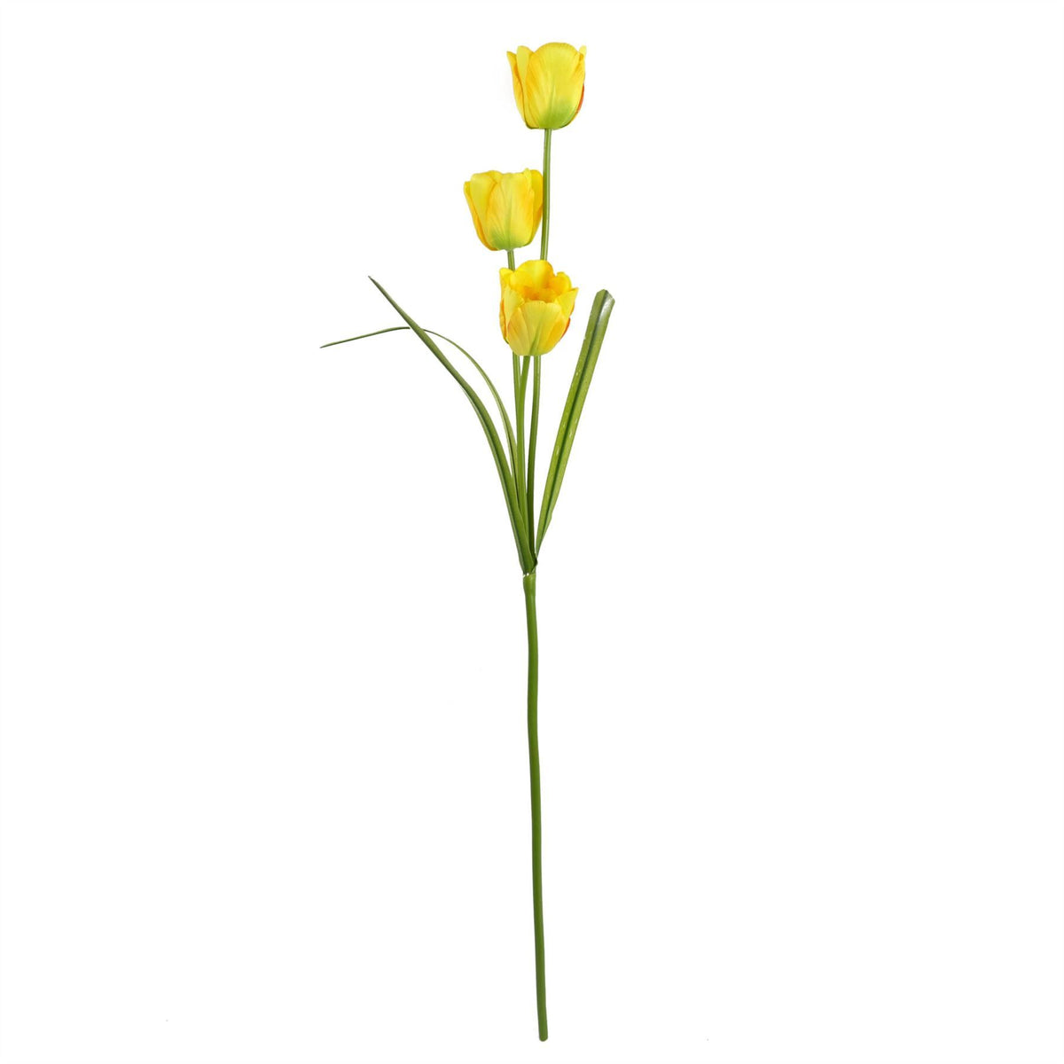 Leaf 80cm Artificial Tulip Stem with Three Silk Flowers and Wired Stem – Yellow