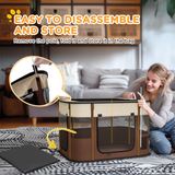 PawHut Portable Foldable Pet Playpen with Mesh Windows & Storage Bag – Dog, Rabbit & Kitten Run, Brown, 84cm