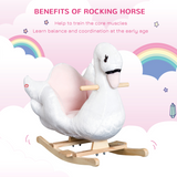 HOMCOM Kids Ride-On Rocking Swan with Music and Safety Seat – Plush Toddler Rocker, 18 Months+