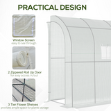 Outsunny Walk-In Lean-To Greenhouse with 4 Shelves, Windows & Doors – Steel Frame, PE Cover, White