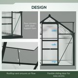 Outsunny 6 x 4ft Walk-In Polycarbonate Greenhouse with Aluminium Frame & Sliding Door – Garden Grow House